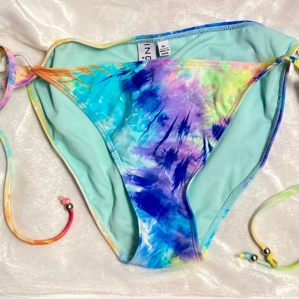 Women’s TieDye Drawstring Bikini Bottoms InGear Swim Rainbow XL